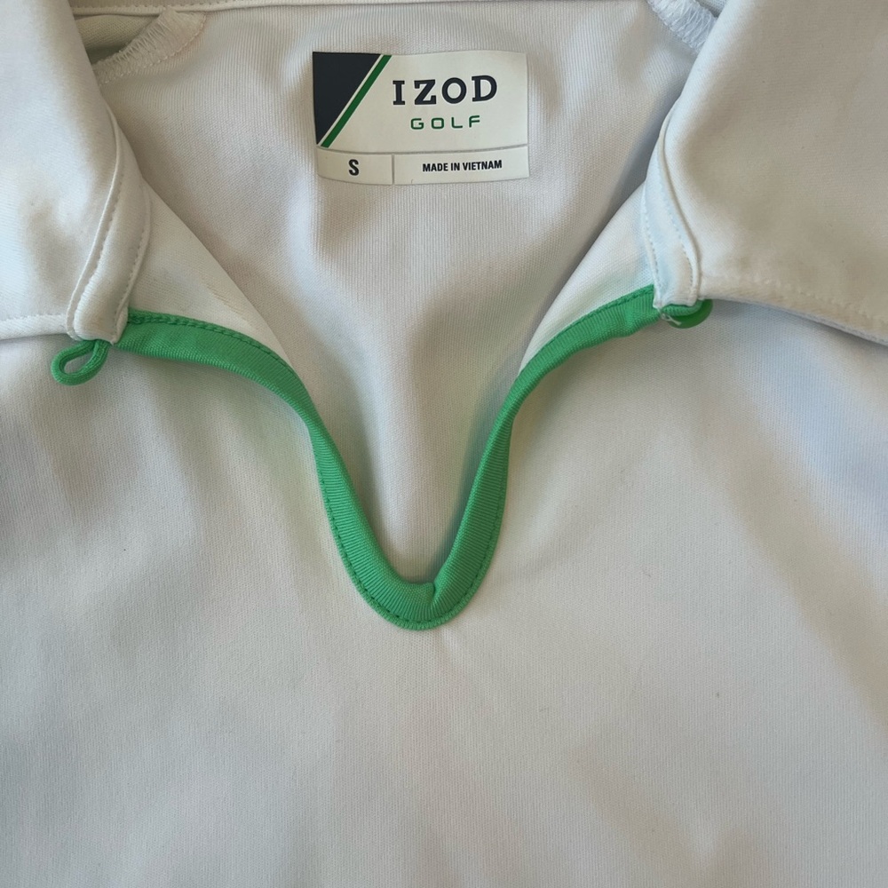 Izod White Golf Polo with Green and Pink Floral Accents - Picture 2 of 3